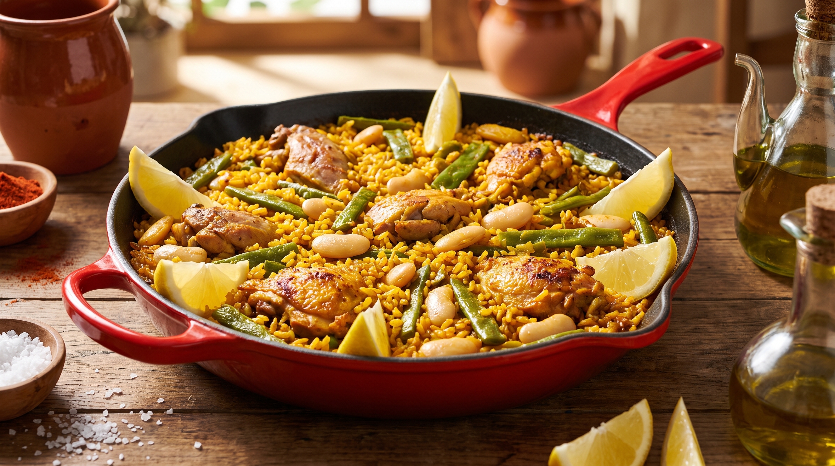 Paella Valenciana Autêntica na Frigideira de Ferro Esmaltado 40 cm
