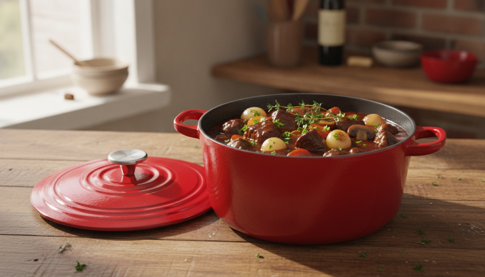 Receita de Boeuf Bourguignon Brasileiro na Caçarola Vermelho Pomodoro